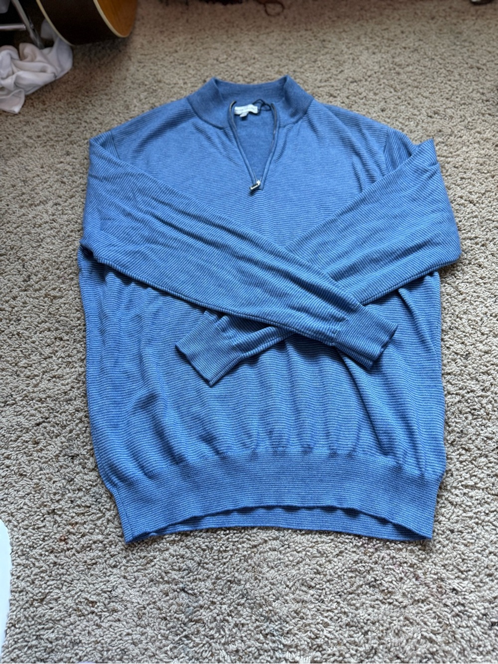 Peter Millar Men's Canton Stripe Quarter-Zip Sweater ocean blue stripe